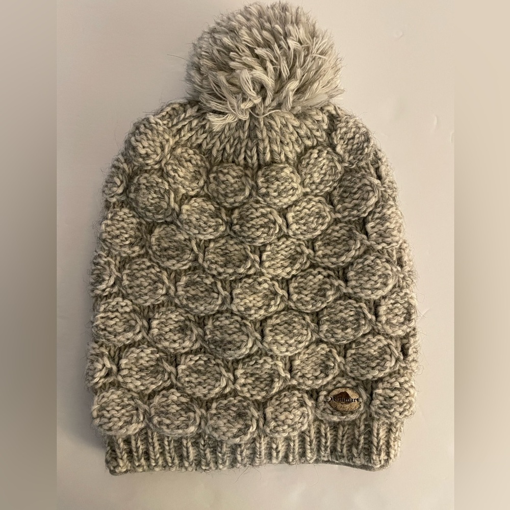 Italian Calimar Alpaca Virgin Wool Beanie Hat Grey/Ivory Lined NWT